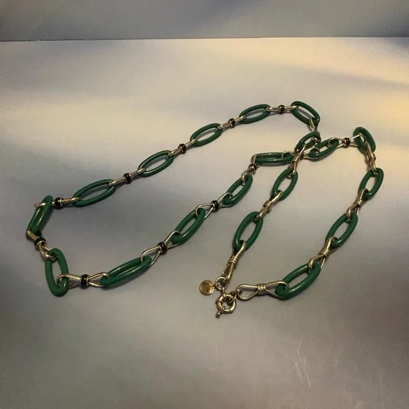 Talbots Gold Tone Green Link Necklace 38” - Picture 9 of 10